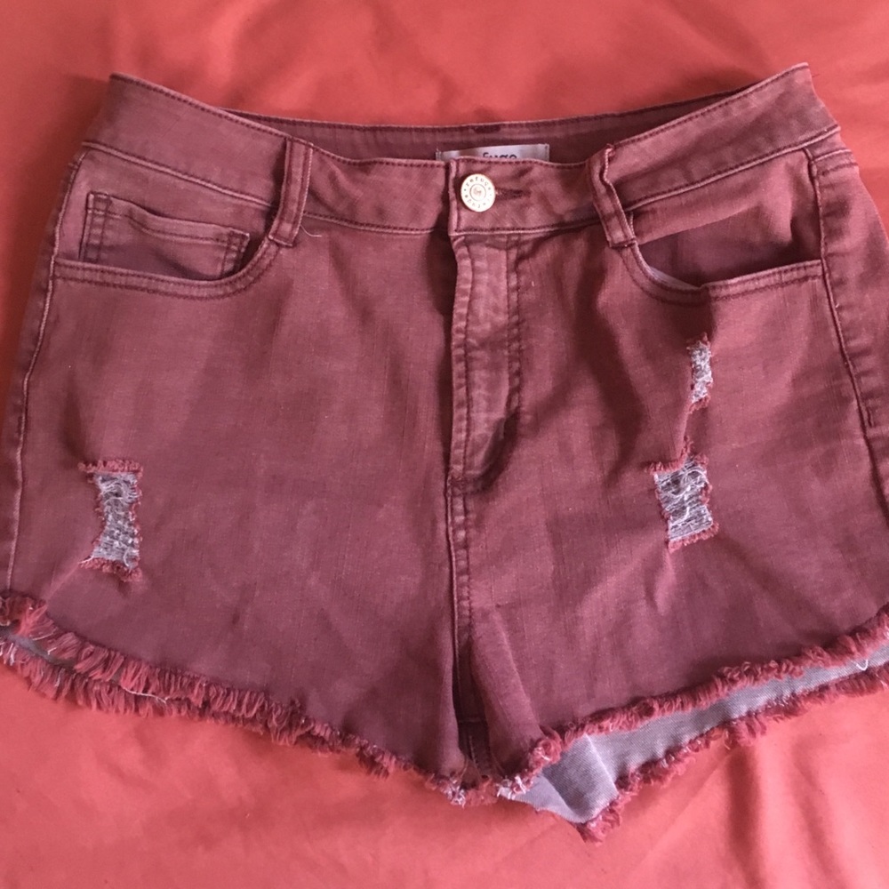 🧡🧡🧡🧡maroon denim high-rise shorts🧡🧡🧡🧡